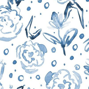 Indigo bloom in Mykonos - blue watercolor dainty florals - painterly flowers for modern home decor_ nursery a271-6
