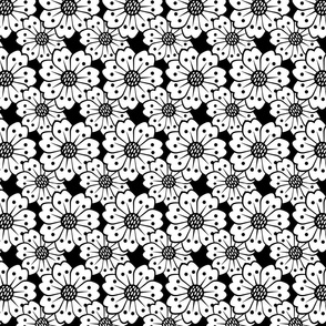 Cherry Blossoms Pattern - Black and White