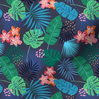 Tropical Leaves and Frangipani dark