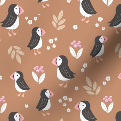 Wild flowers and puffins blossom garden iceland design adorable kids design sand caramel beige pink blush girls