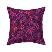 ★ MOODY JUNGLE ★ Monstera, Banana Leaves, Tropical flowers / Purple, Pink, Coral - Small Scale / Collection : Welcome to the Jungle – Wild Tropical Prints