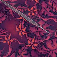 ★ MOODY JUNGLE ★ Monstera, Banana Leaves, Tropical flowers / Purple, Pink, Coral - Small Scale / Collection : Welcome to the Jungle – Wild Tropical Prints