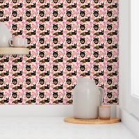 small print // Three Lancashire Heeler Dogs Pink Peach  floral with Peach background 