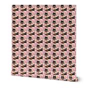 small print // Three Lancashire Heeler Dogs Pink Peach  floral with Peach background 