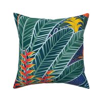 Tropical Night- Blue Green- Wallpaper- Home Decor- Hawaii- Moody Floral- Novelty- Monstera Leaves- Tropical Houseplants- Lush Garden