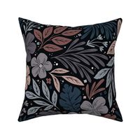 Dark and Moody Floral - blue, purple, pink - medium large scale