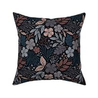 Dark and Moody floral - pink, blue, purple, black - smaller scale