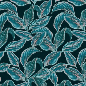 Moody Blue Tropical Leaves on Navy - Extra Small