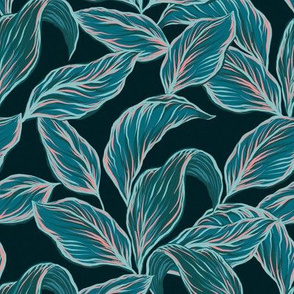 Moody Blue Tropical Leaves on Navy - Small