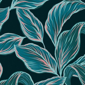 Moody Blue Tropical Leaves on Navy - Medium