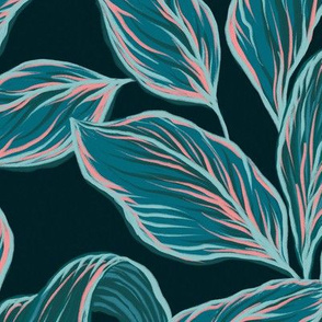 Moody Blue Tropical Leaves on Navy - Large