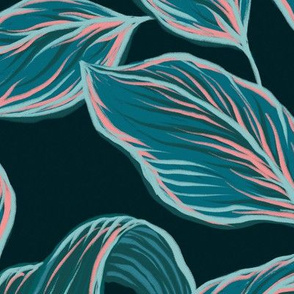 Moody Blue Tropical Leaves on Navy - Extra Large