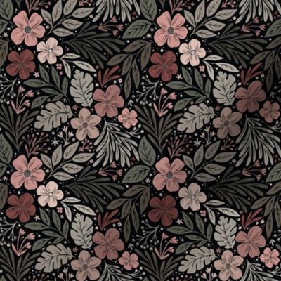 Dark and Moody Floral - blush pink and sage green - small micro scale