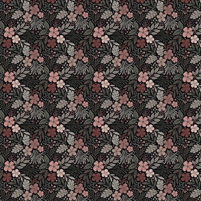 Dark and Moody Floral - blush pink and sage green - small micro scale