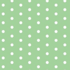 White quarter inch polka dot on green