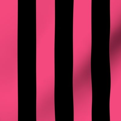 Large Deep Pink Awning Stripe Pattern Vertical in Black