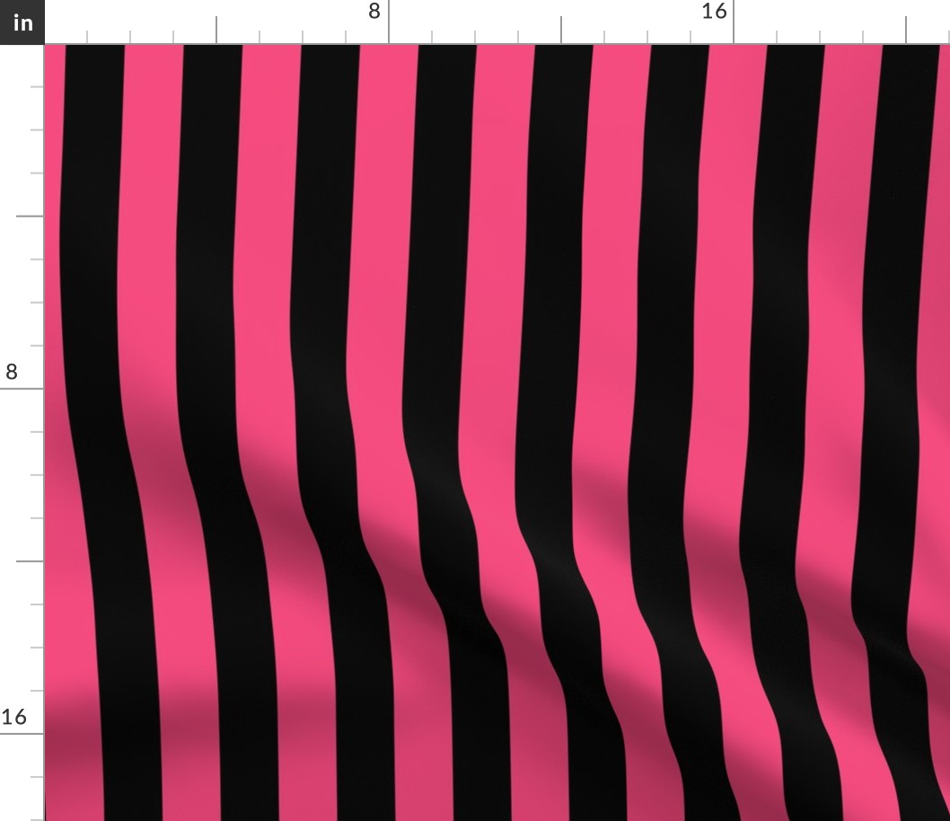 Large Deep Pink Awning Stripe Pattern Vertical in Black