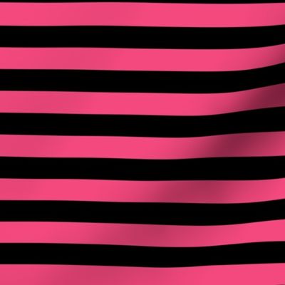 Deep Pink Awning Stripe Pattern Horizontal in Black