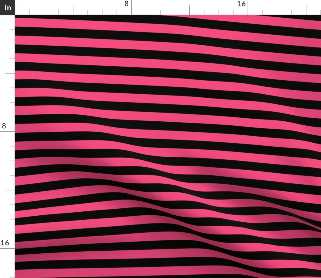 Deep Pink Awning Stripe Pattern Horizontal in Black