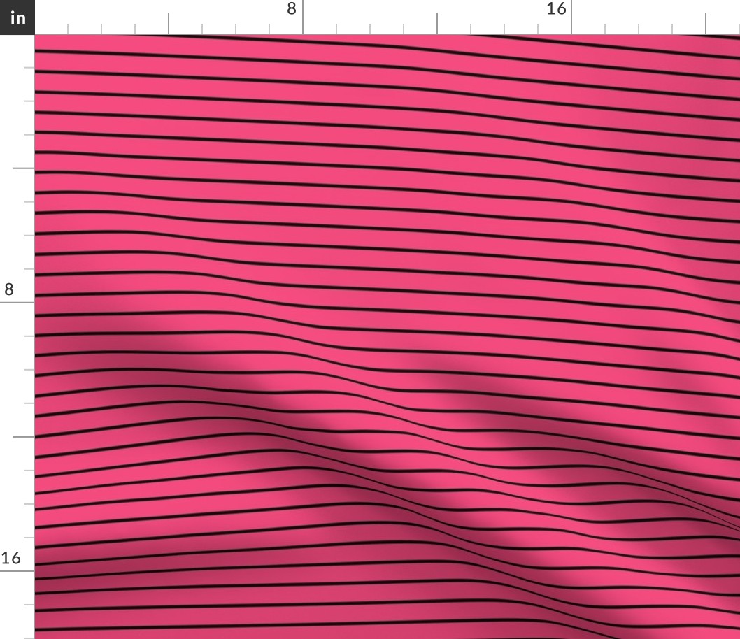 Deep Pink Pin Stripe Pattern Horizontal in Black