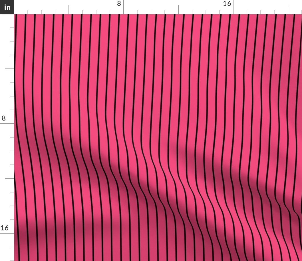 Deep Pink Pin Stripe Pattern Vertical in Black