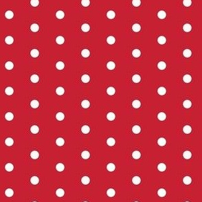 White quarter inch polka dot on red
