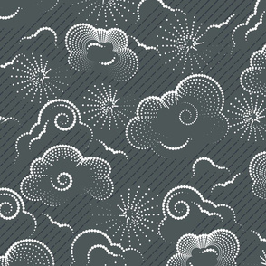 Cloudy Liquid Sunshine- Boho Weather Forecast- Grey- Large Scale