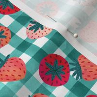 gingham with berries (aqua)