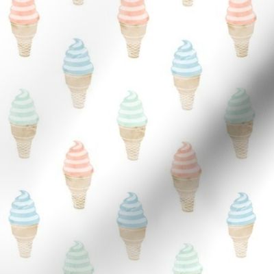 (small scale) soft serve - ice cream cones pastels on white C21