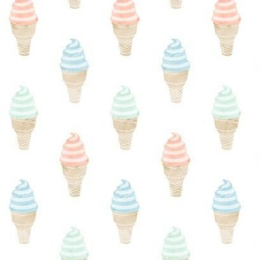 (small scale) soft serve - ice cream cones pastels on white C21