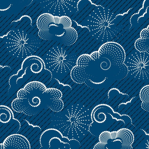 Cloudy Liquid Sunshine- Boho Weather Forecast- Denim Blue- Large Scale