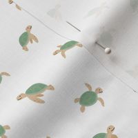 Tiny little turtles sweet swimming ocean life wild animals for kids beige mint green on white