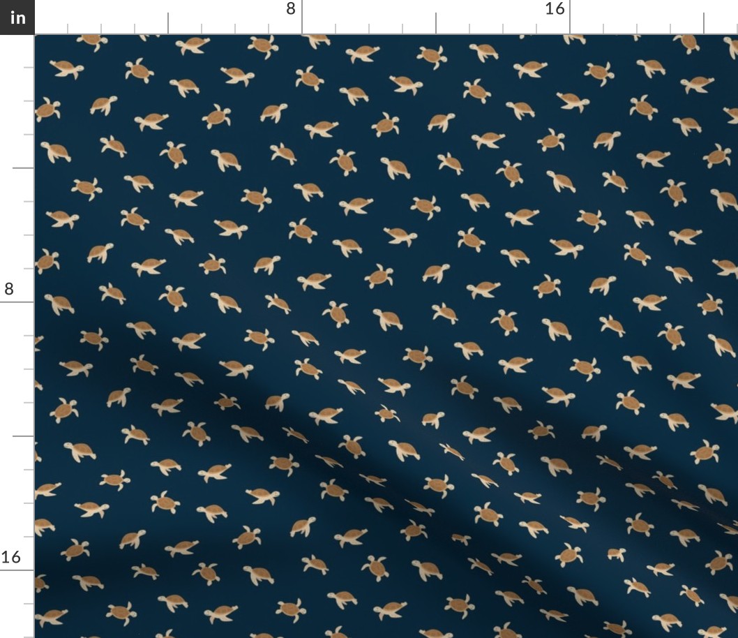 Tiny little turtles sweet swimming ocean life wild animals for kids caramel navy blue neutral