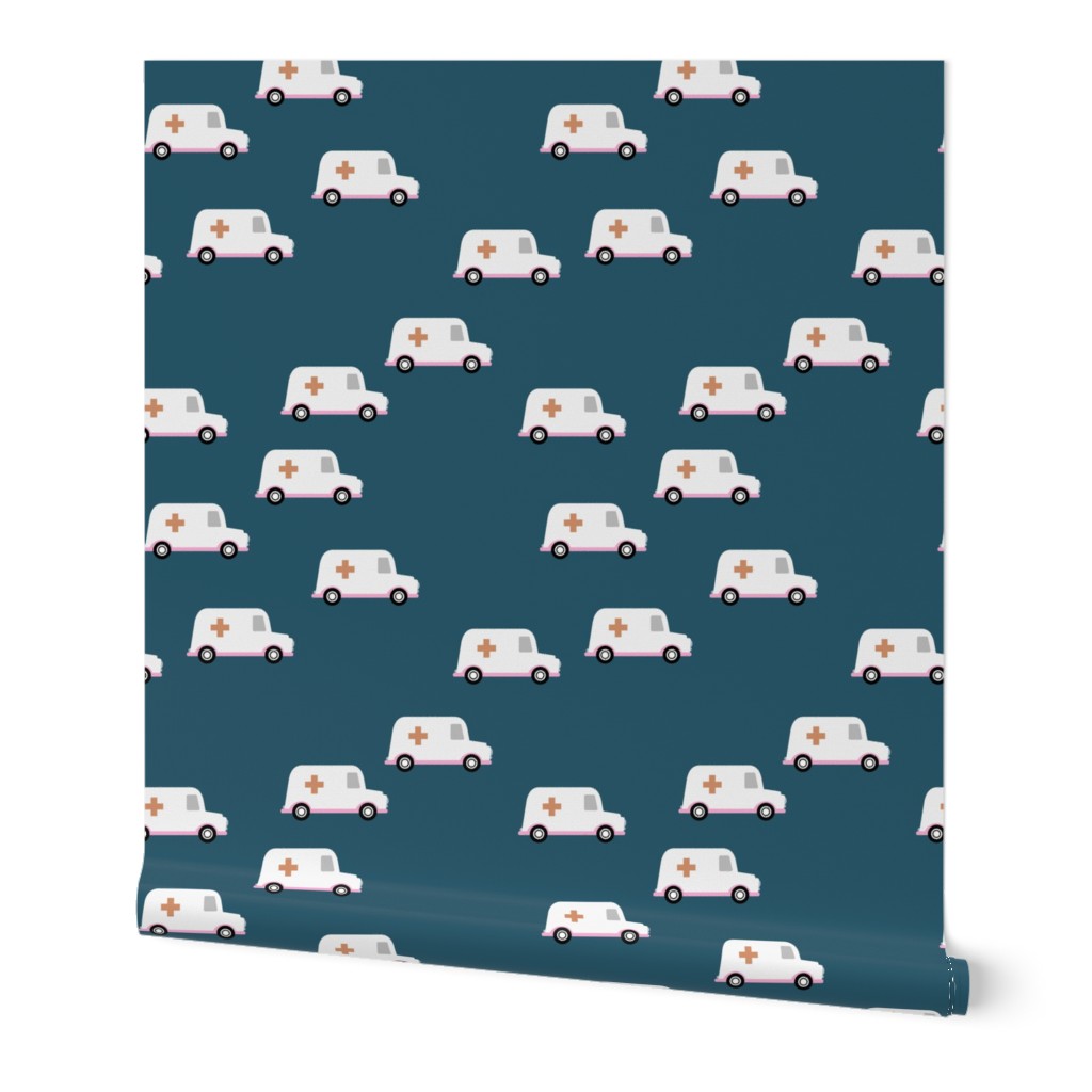 Little Ambulance and first aid medical theme nurse design navy