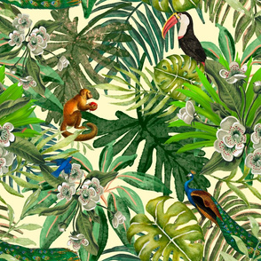 Jungle,tropical plants,animals exotic pattern 