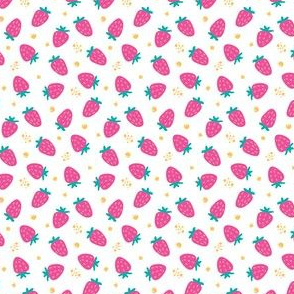 Micro Ditsy Simple Strawberry Illustration Pink White Teal Yellow