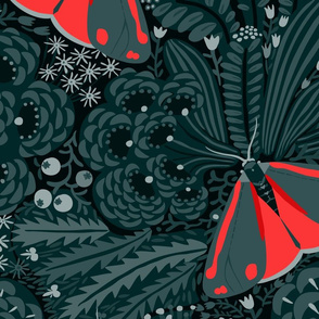 Cinnabar  moth - Moody floral pattern - large