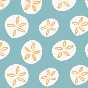 Sand Dollars Sea Shells in Teal Golden Yellow, Beach Lake Summer Nautical Tossed