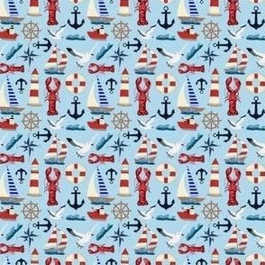 Tiny Nautical Sailboats on Blue