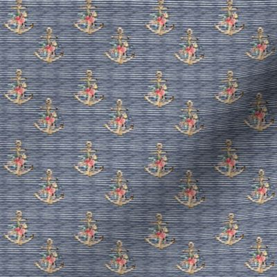 2" Floral Anchor Thick Blue Stripes