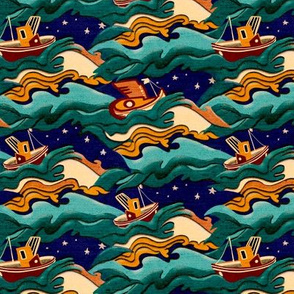Art Deco cut out Boats in Stormy weather on the sea small