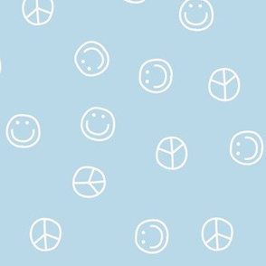Medium Smiley and Peace Sign in pastel blue, emoji emoticon cute fun smile happy