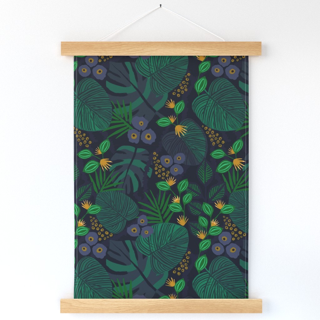 Moody Tropical Floral - Blue Gold - Large