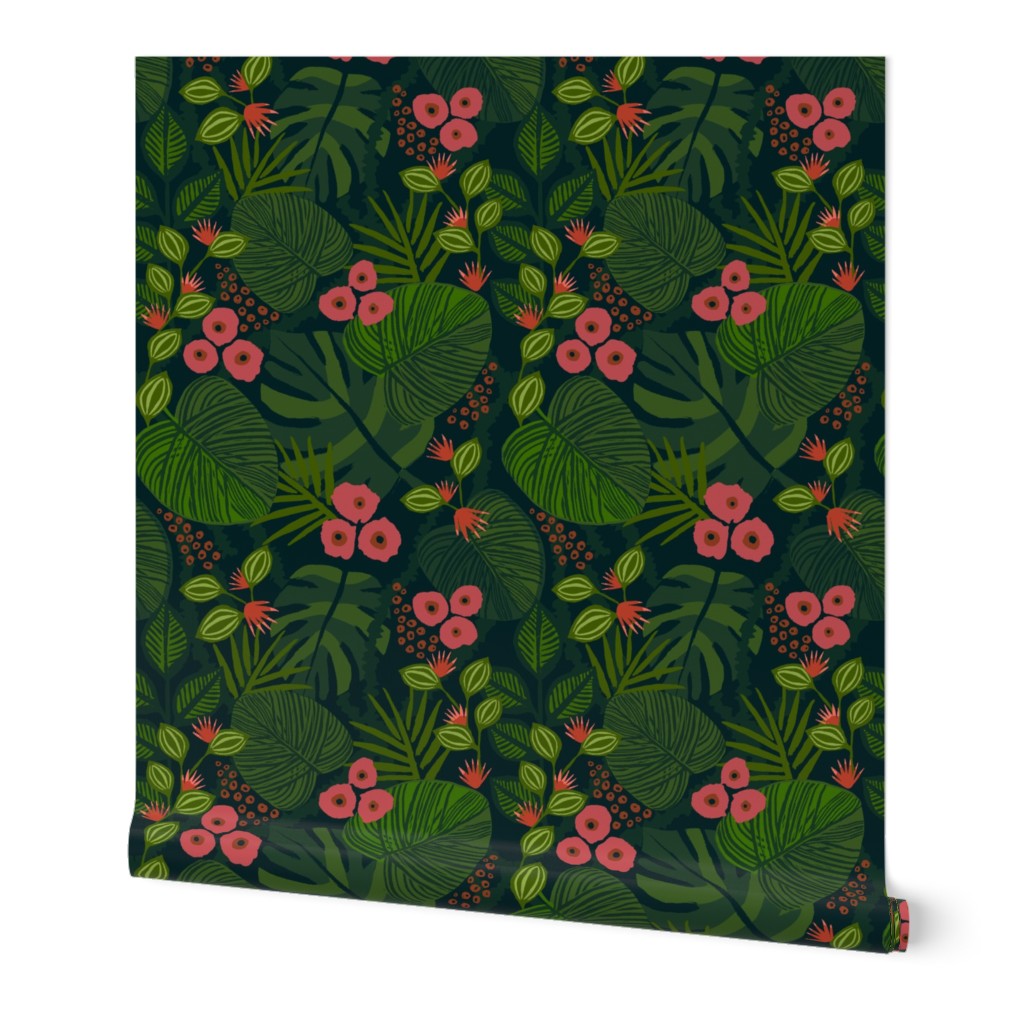 Moody Tropical Floral - Pink Green - Large 