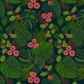 Moody Tropical Floral - Pink Green - Large 