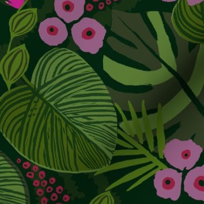 Moody Tropical Floral - Purple Green - Large 