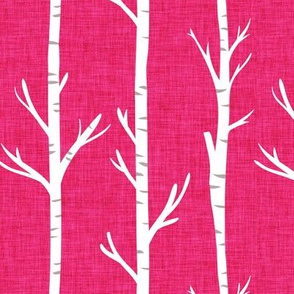 fuchsia linen birch trees