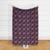 orange floral on plum