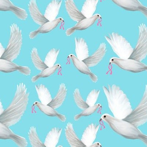 Pink ribbon doves hope on aqua