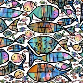 Tropical Fish / Mid century / Watercolour/ Large WHITE